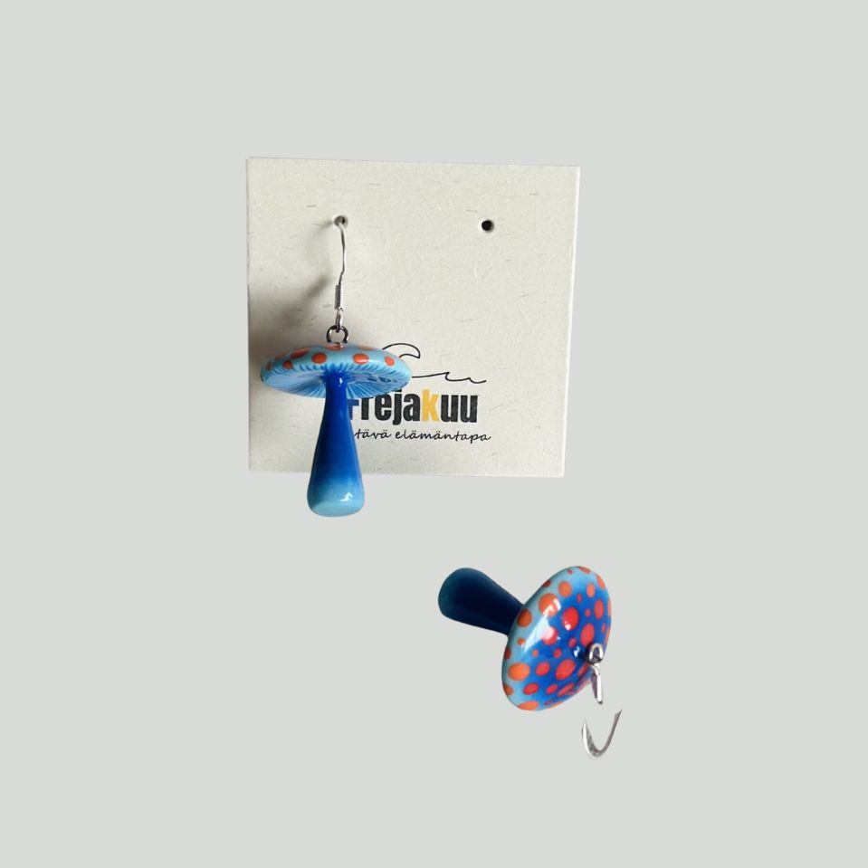 Blue Umbrella Mushroom Earrings - Handmade - Image 3